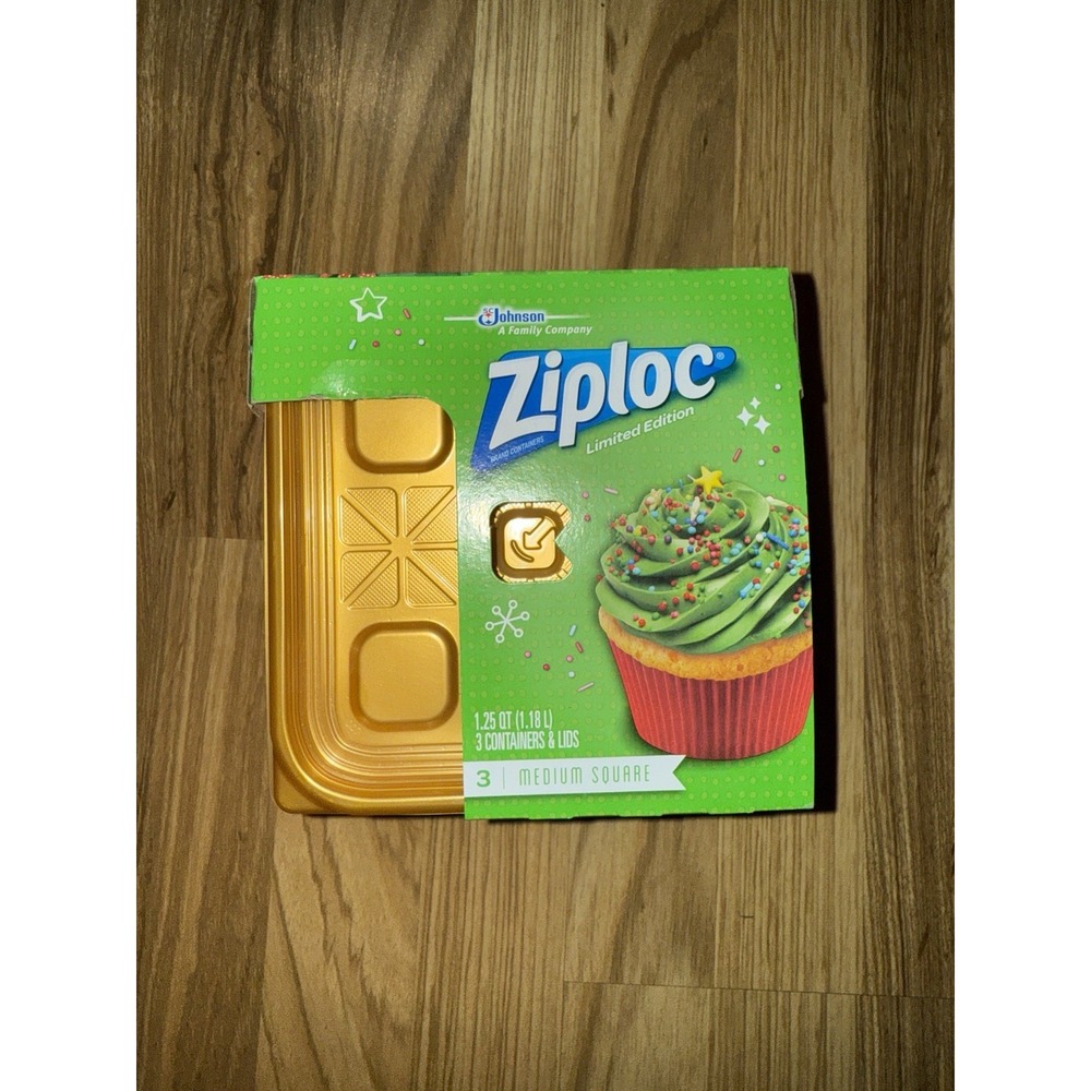 Ziploc NEW Limited Edition Holiday Medium Square Container Gold 3‎ Count